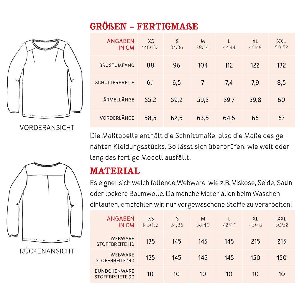Papierschnittmuster Bluse Frau Dana XS-XXL